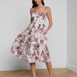 L'AGENCE Blush Floral Button-Front Midi Dress